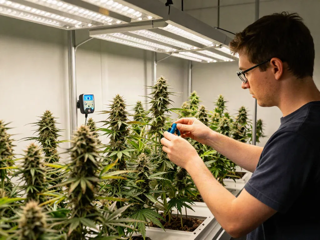 Lush indoor cannabis cultivation scene at Alienlab featuring premium plants and expert care.