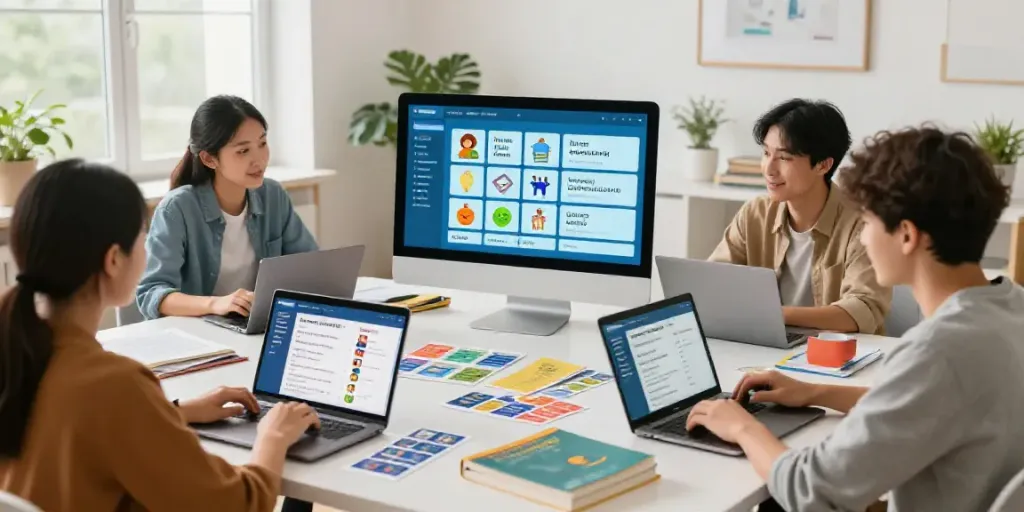 Engaging online learning session for Situs toto language courses with diverse students.